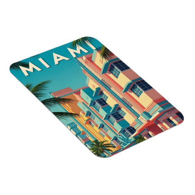 Vibrant Miami buildings with palm trees Magnet (Right Side)