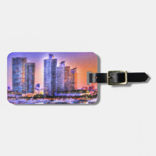 Vibrant Miami Skyline Sunrise Luggage Tag