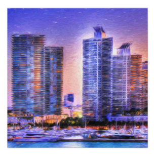 Vibrant Miami Skyline Sunrise Poster