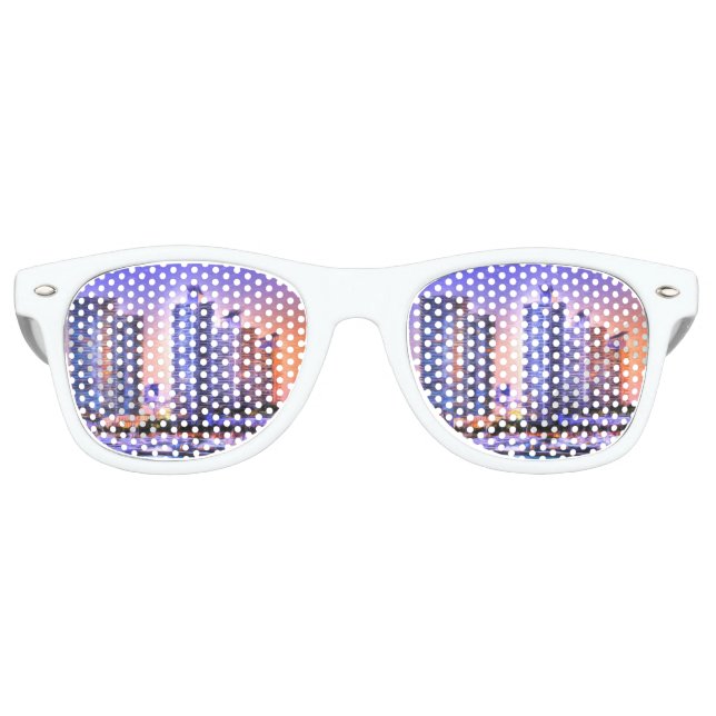 Vibrant Miami Skyline Sunrise Retro Sunglasses (Front)