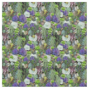 Vibrant Mic Colour Succulents Repeat Pattern Fabric