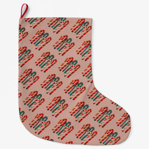 Vibrant Mid Century Modern Christmas Candy Cane Large Christmas Stocking