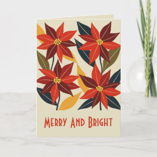 Vibrant Mid-Century Poinsettia Christmas Flower C  Card