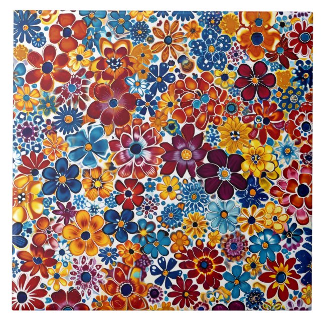 Vibrant Millefiori Elegant Pattern Ceramic Tile (Front)