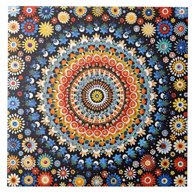 Vibrant Millefiori Elegant Pattern Ceramic Tile (Front)