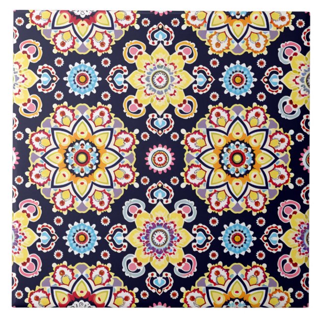 Vibrant Millefiori Elegant Pattern Ceramic Tile (Front)