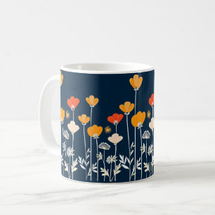 Vibrant Minimalist Drawing of Flowers Coffee Mug