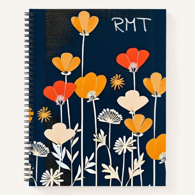 Vibrant Minimalist Drawing of Flowers Notebook (Front)