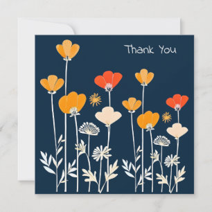 Vibrant Minimalist Drawing of Flowers Thank You Card