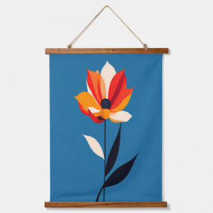 Vibrant Minimalist Flower on Blue Art Hanging Tapestry