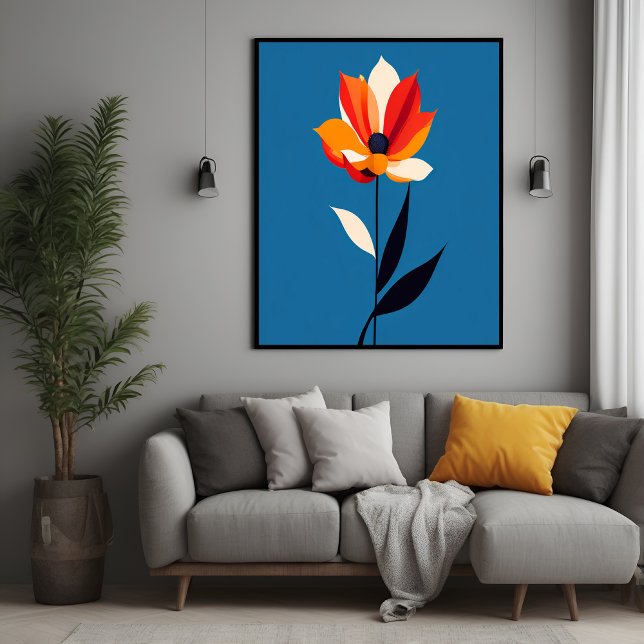 Vibrant Minimalist Flower on Blue Art Poster (Creator Uploaded)