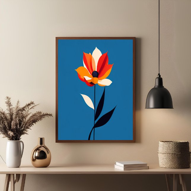 Vibrant Minimalist Flower on Blue Art Poster (Creator Uploaded)