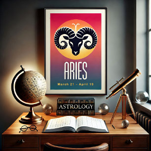 Vibrant Minimalistic Aries Zodiac Sign Poster