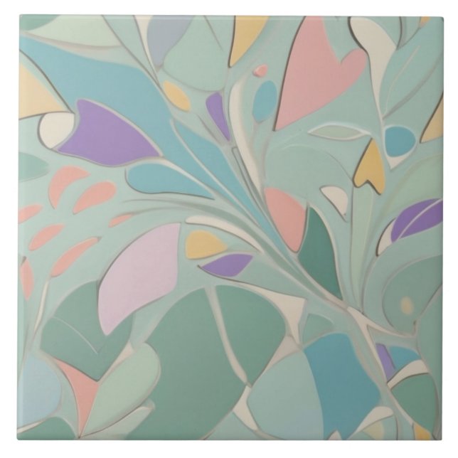 Vibrant Mint Abstract Modern Pastel Colourful Ceramic Tile (Front)