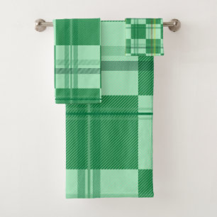 Vibrant Mint Yellow Plaid Aesthetic Bath Towel Set
