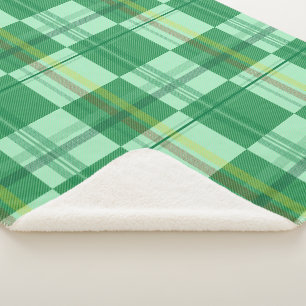Vibrant Mint Yellow Plaid Aesthetic Sherpa Blanket