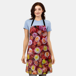 Vibrant Mixed Color Roses Floral Apron