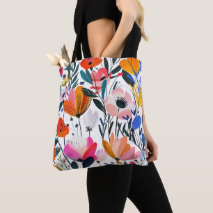 Vibrant Modern Floral Pattern Colourful Botanical Tote Bag