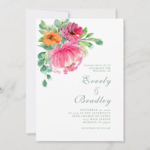 Vibrant Modern Floral Pink Spring Summer Wedding Invitation