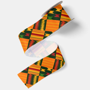 Vibrant Modern Kente Cloth Inspired Print Satin Ribbon