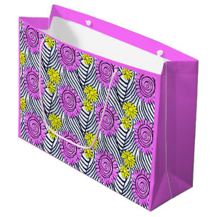 Vibrant modern lines and flowers Purple girly Kids Large Gift Bag