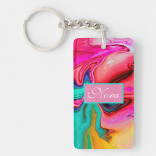 Vibrant Modern Marble Watercolor Personalise Key Ring