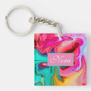 Vibrant Modern Marble Watercolor Personalise Key Ring