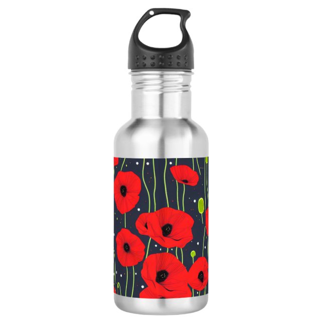 Vibrant Modern Red Poppies Pattern Art 710 Ml Water Bottle (Front)