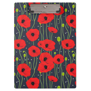 Vibrant Modern Red Poppies Pattern Art Clipboard