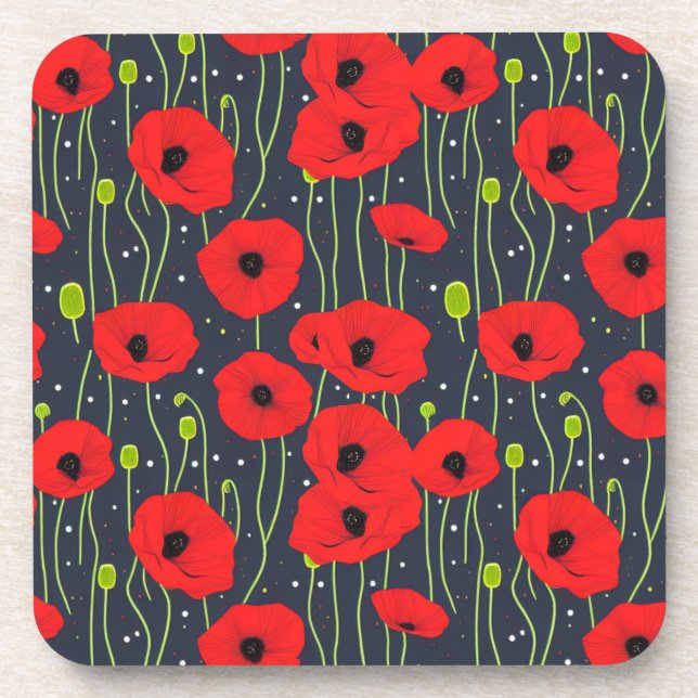 Vibrant Modern Red Poppies Pattern Art Coaster (Front)