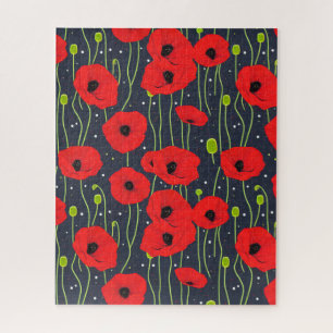 Vibrant Modern Red Poppies Pattern Art Jigsaw Puzzle