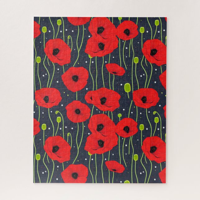 Vibrant Modern Red Poppies Pattern Art Jigsaw Puzzle (Vertical)