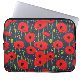 Vibrant Modern Red Poppies Pattern Art Laptop Sleeve