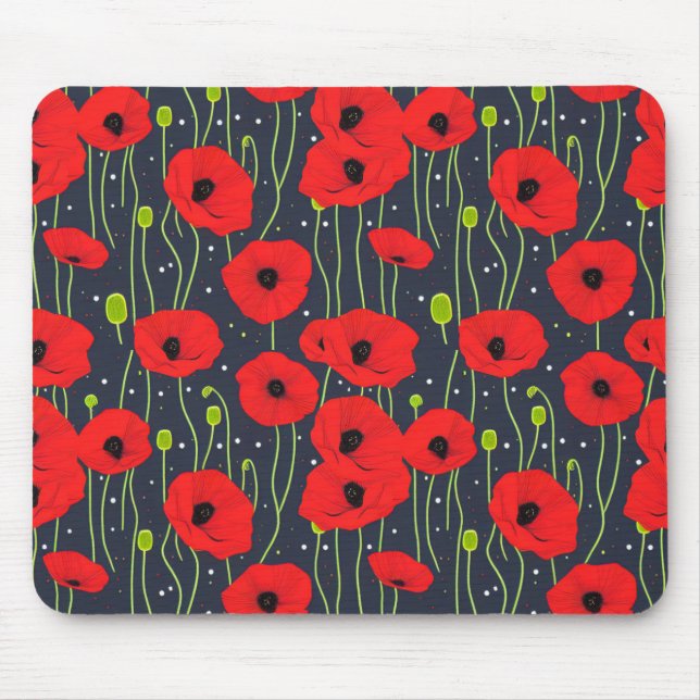 Vibrant Modern Red Poppies Pattern Art Mouse Pad (Front)