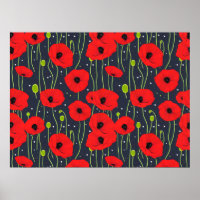 Vibrant Modern Red Poppies Pattern Art