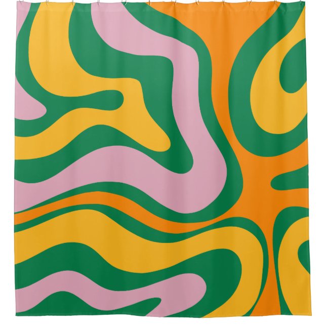 Vibrant Modern Retro Liquid Swirl Abstract Pattern Shower Curtain (Front)
