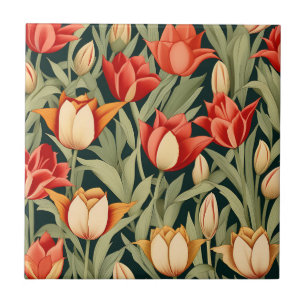 Vibrant Modern Tulips Floral Ceramic Tile