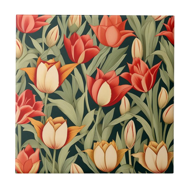 Vibrant Modern Tulips Floral  Ceramic Tile (Front)