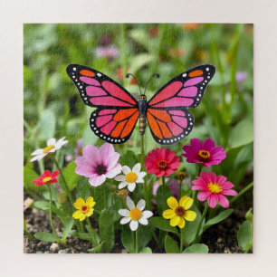 Vibrant Monarch Butterfly Garden Scene Jigsaw Puzzle