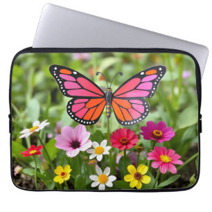 Vibrant Monarch Butterfly Garden Scene Laptop Sleeve