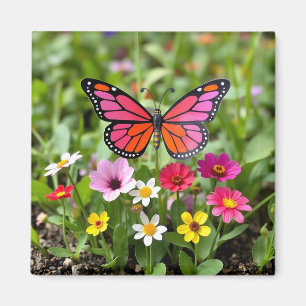 Vibrant Monarch Butterfly Garden Scene Magnet