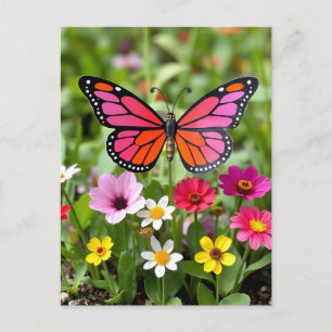 Vibrant Monarch Butterfly Garden Scene Postcard