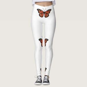 Vibrant Monarch Butterfly Illustration on Light Ba Leggings