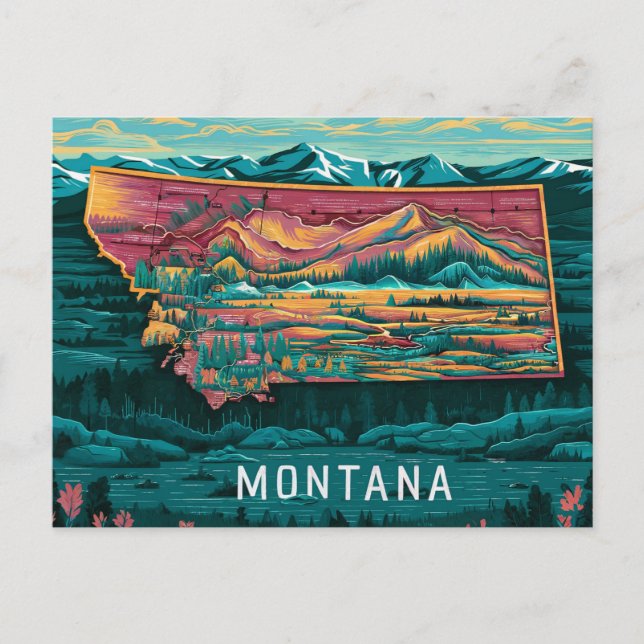 Vibrant Montana Map Art Postcard (Front)