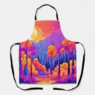 Vibrant Moonlit Forest Apron