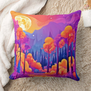 Vibrant Moonlit Forest Cushion