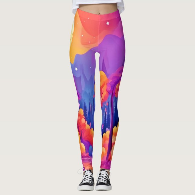 Vibrant Moonlit Forest Leggings (Front)