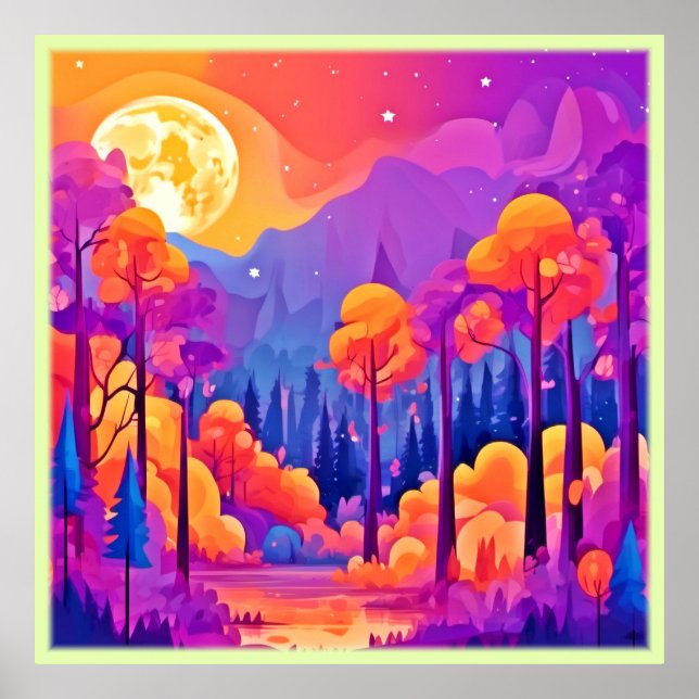 Vibrant Moonlit Forest Poster (Front)