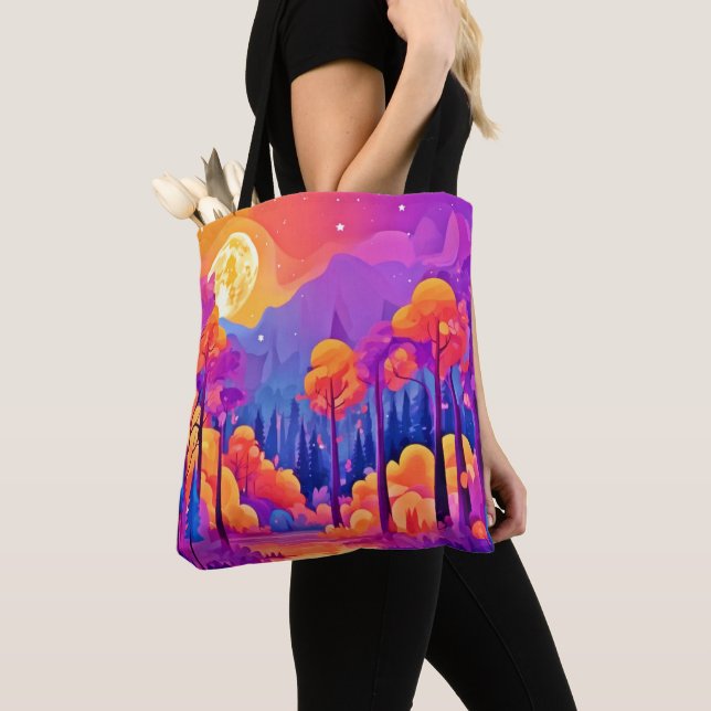 Vibrant Moonlit Forest Tote Bag (Close Up)