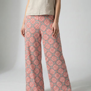 Vibrant Moroccan Ethnic Red White Grey Pattern Fabric